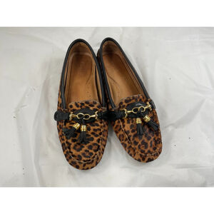 Flag Ltd. Nappa Glove Leopard calf hair Loafers Size 10 Gold Tassels